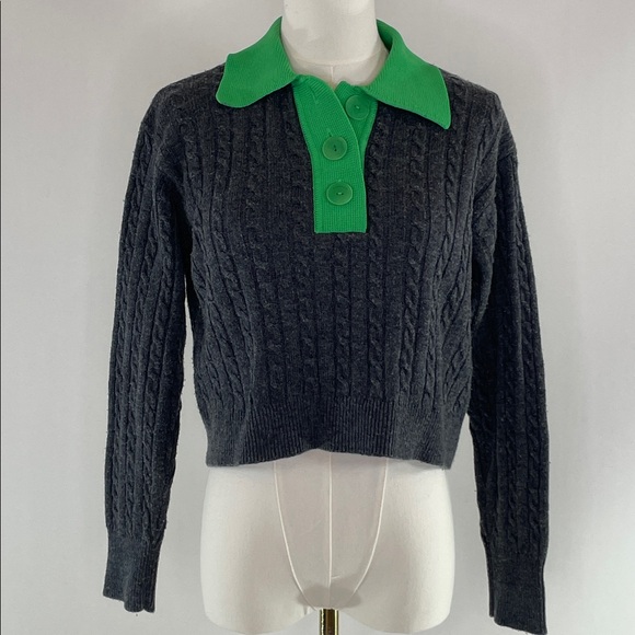 Sandro Reno Sweater with Green Contrast Collar, Sandro 0 FR/US 2 - Picture 5 of 10